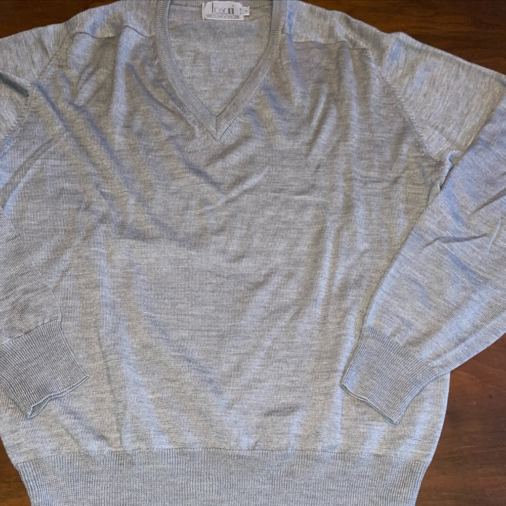 VTG Tosani Wool Blend Gray V-Neck Pullover Sweater Mens Size Lg